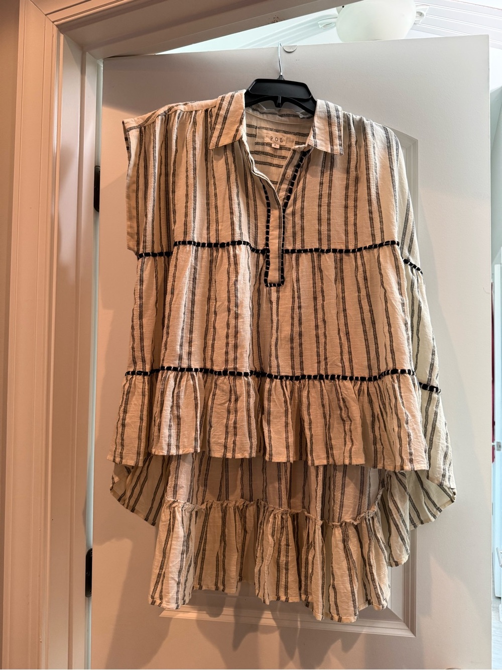 POL Striped Tiered Tunic in Cream and Black
